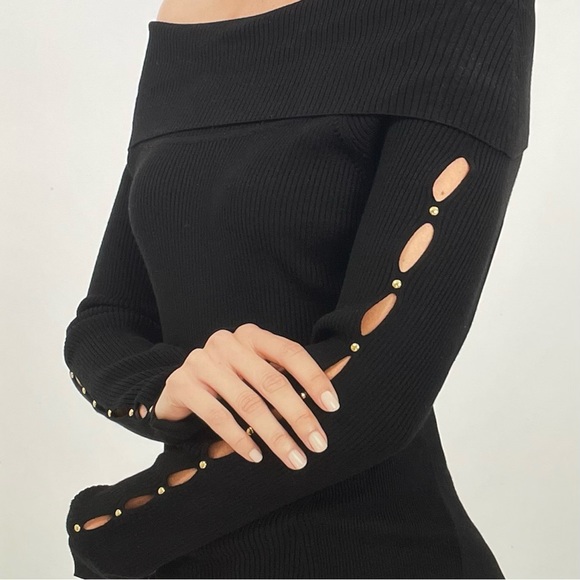 WHBM Black Cowl Neck Slit Sleeve Sweater X Small - Picture 2 of 14